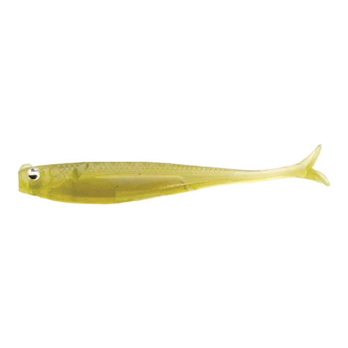 Raid Little Sweeper soft fishing lure in translucent yellow-green, designed to mimic a small baitfish, ideal for musky and freshwater fishing tackle.