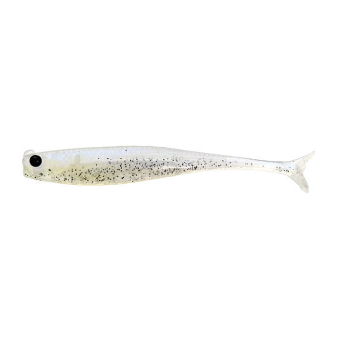 Raid Little Sweeper fishing lure featuring a slender, translucent body with black speckles and a forked tail, designed for effective fishing tackle use.