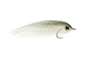Close-up of Rainy's BFT 6/0 fishing lure with translucent green fibers and realistic eye details, designed for effective fishing tackle use.