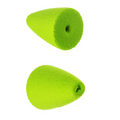 Two bright green foam fishing lure bodies shaped like cones with hollow centers, designed for creating custom fishing tackle called Rainy's Dinks.