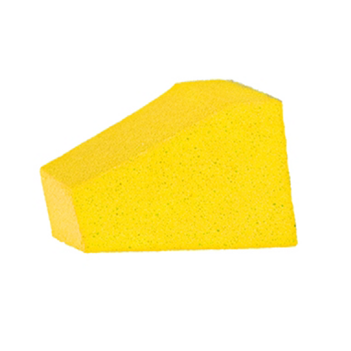 Yellow foam fishing lure shaped with a slanted top, identified as Rainy's Holschlag's Blockhead Popper, designed for use in fishing tackle.