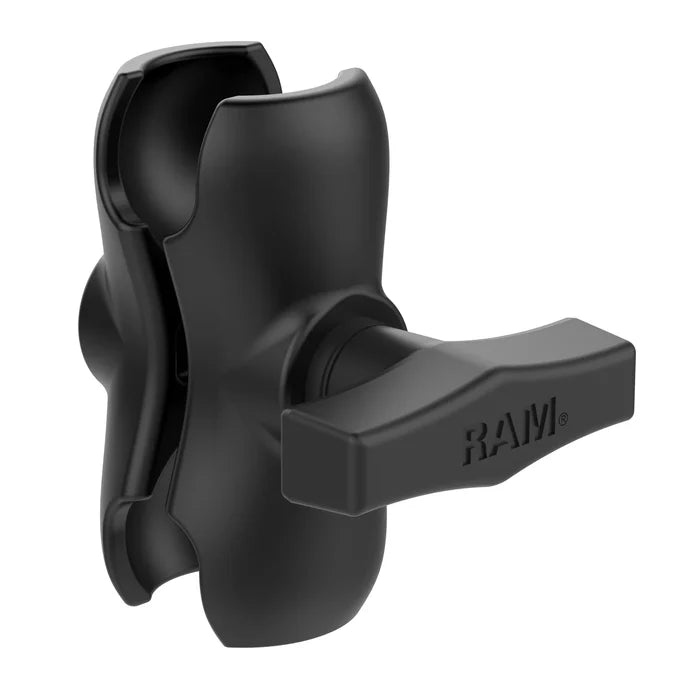 RAM Mounts Double Socket Arm - C Size (Short, Medium and Long) is a heavy-duty black adjustable arm with a T-handle for secure mounting of fishing tackle or marine electronics.
