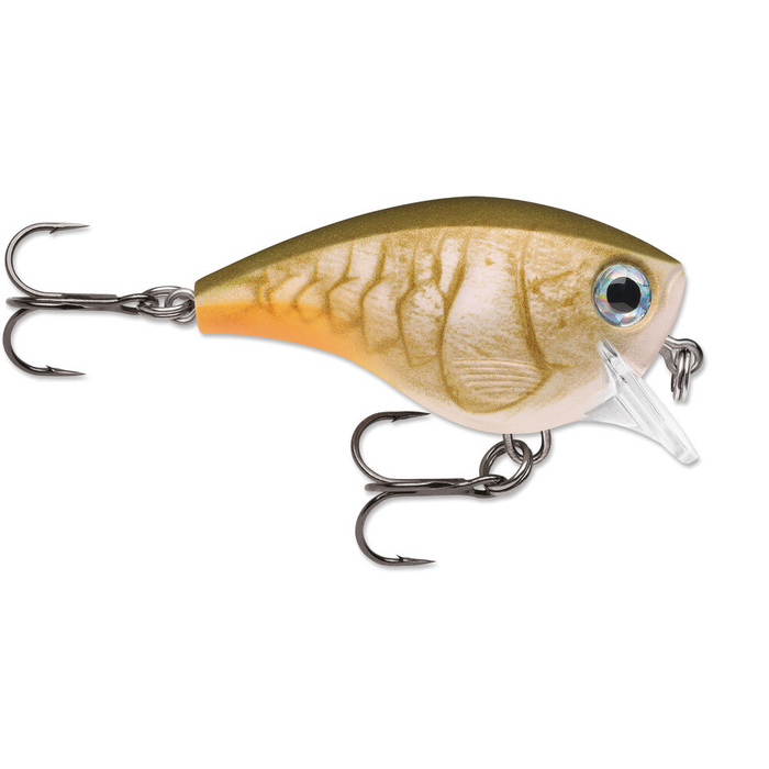 Rapala BX Brat fishing lure with a lifelike fish pattern in gold and brown tones, featuring two sharp treble hooks and a clear diving lip for effective fishing tackle use.