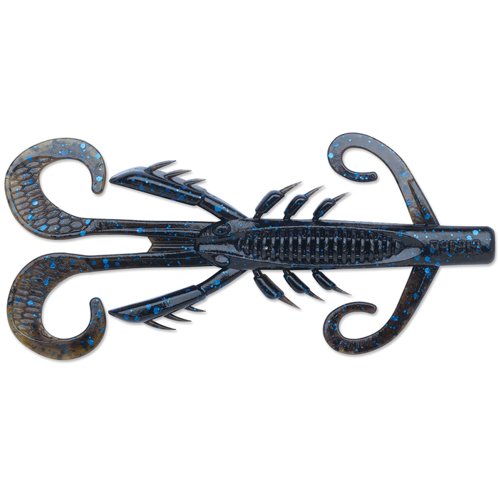 Rapala CrushCity Hedgehog fishing lure in black with blue speckles, featuring multiple curved appendages and detailed segmented body for attracting muskies.