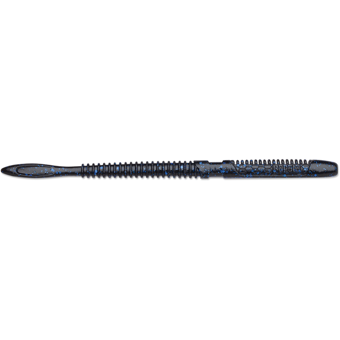 Rapala CrushCity Janitor fishing lure in black with blue flecks, featuring a segmented, worm-like design for effective fishing tackle use.
