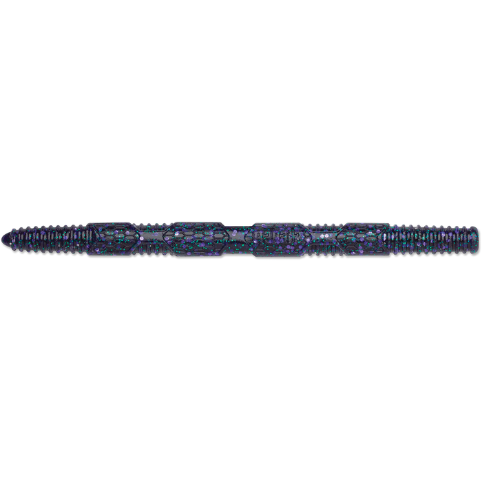 Rapala CrushCity Pig Stick fishing lure in a dark color with blue and green flecks and a segmented, textured body designed for musky fishing tackle.