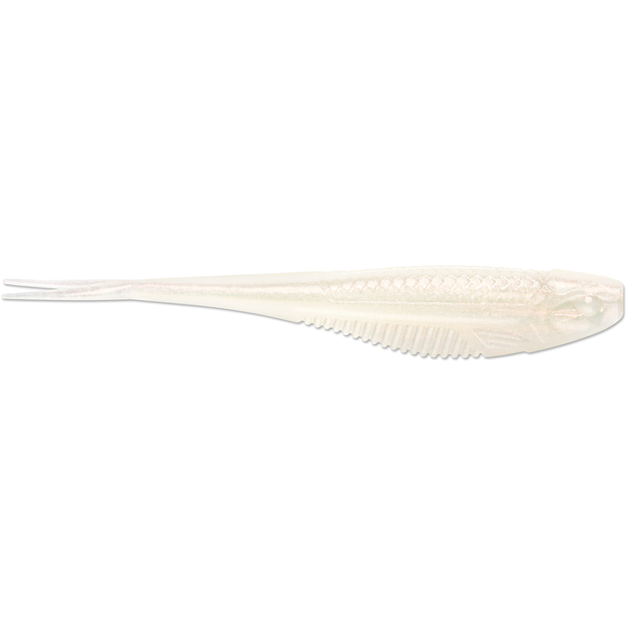Rapala CrushCity The Jerk fishing lure in pearly white, designed with a slender body and forked tail for lifelike movement, ideal for musky fishing tackle.