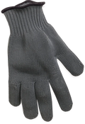 Rapala Fillet Glove in dark gray, made of tightly knit cut-resistant material with a fitted wrist cuff, designed for hand protection while handling fish and fishing tackle.