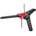 Rapala Folding Camera Panner showing a black tripod base with a red central clamp designed to hold and pivot a fishing camera or similar device securely.