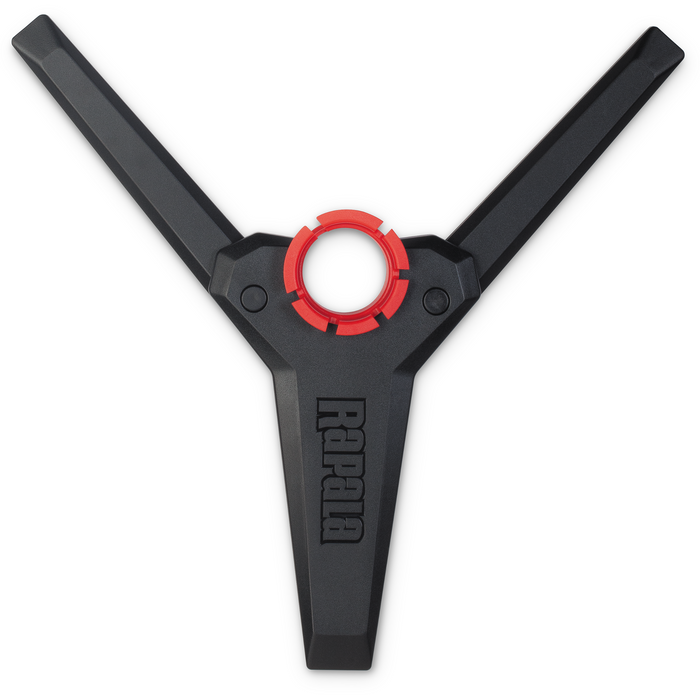 Rapala Folding Camera Panner is a black and red plastic fishing tackle accessory with a Y-shaped design, used to hold and stabilize fishing rods or cameras.