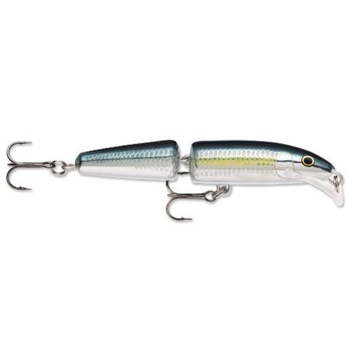 Rapala Jointed Scatter Rap fishing lure with segmented body, lifelike fish scale pattern, and dual treble hooks designed for effective fishing tackle use.