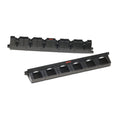 Rapala Lock n Hold Rod Rack showing two black plastic rod holders designed to organize and secure fishing rods and reels efficiently.