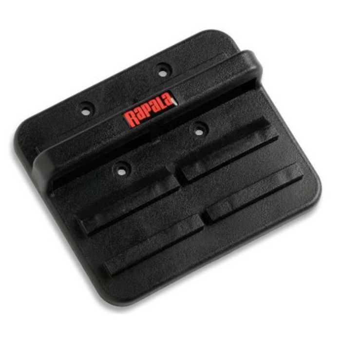 Rapala Magnetic Tool Holders - No Tools, a black rectangular magnetic board with slots and mounting holes designed to hold fishing tackle tools securely in place.