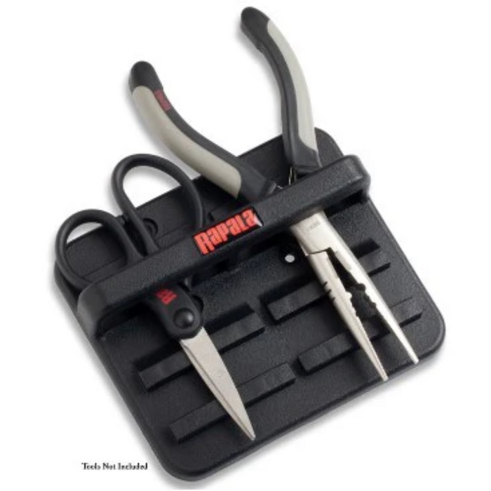 Rapala Magnetic Tool Holders - No Tools, black plastic holder designed to securely hold fishing pliers and scissors for organized fishing tackle storage.