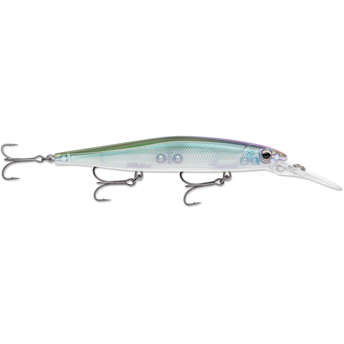 Rapala Precision Xtreme Mavrik Deep 110 fishing lure in a translucent green and silver finish with three treble hooks and an extended diving lip for deep water fishing.