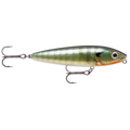 Rapala Skitter Walk fishing lure designed to mimic a small baitfish with realistic scale details, lifelike eyes, and two sharp treble hooks for effective fishing tackle.