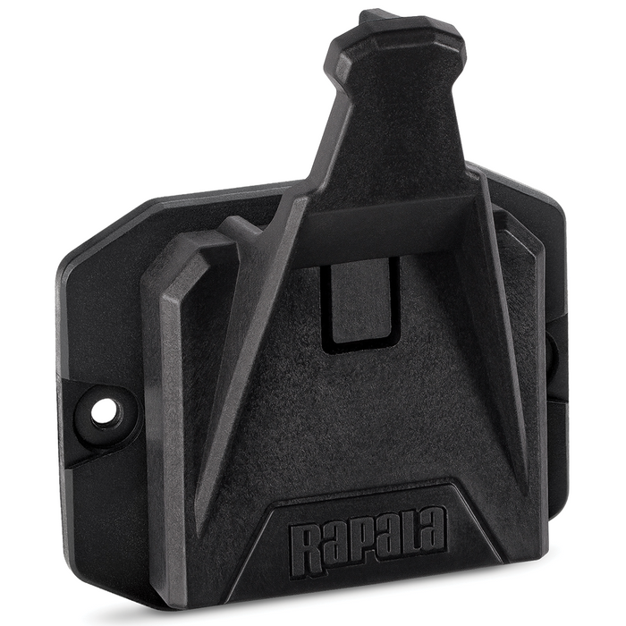 Rapala Smart Hub Coat Hook in black durable plastic with mounting holes, designed for securely hanging coats or gear in fishing or outdoor environments.