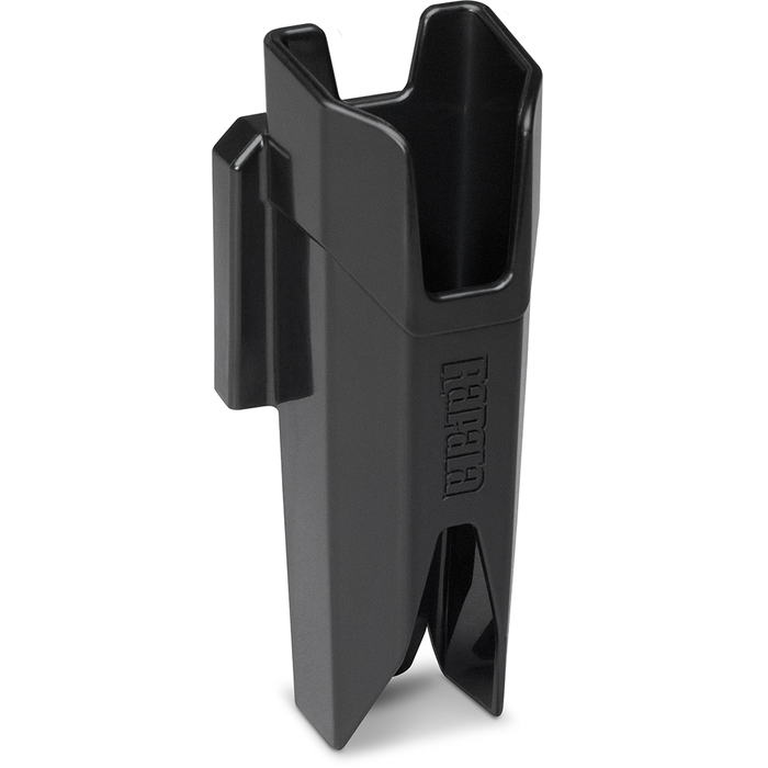 Rapala Smart Hub Rod Storage in black durable plastic designed to securely hold and organize fishing rods, featuring a compact vertical design ideal for fishing tackle storage.