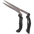 Rapala Super Stainless Steel Angled Pliers with textured black ergonomic handles and slim angled jaws designed for precise grip and control in fishing tackle applications.