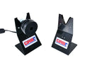 RDS Rod Drying System (9RPM-110V) with two black metal stands, one featuring a rotating drying drum and the other a V-shaped rod holder for efficient fishing rod drying.