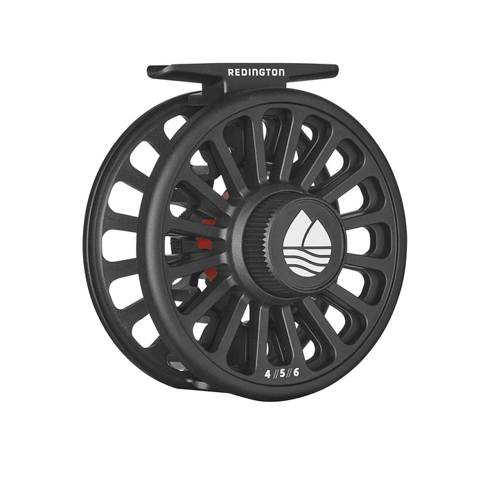 Redington Crosswater IV Fly Reel in matte black finish with large arbor design, featuring a smooth drag system and lightweight construction for fly fishing tackle.
