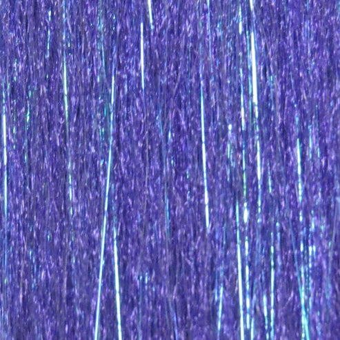 Close-up of violet and iridescent strands of Renzetti Sculpting Flash Fiber, a lightweight synthetic material used for enhancing fishing lures with reflective effects.