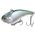 Revonik Volbeat Lipless fishing lure with a silver and green scale pattern, detailed fish eye, and two sharp treble hooks designed for musky fishing tackle.