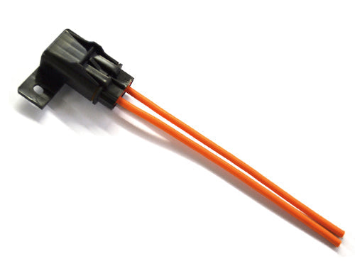 Rig Rite Fuse Holder 12g wire 30A rated 212 with black plastic connector and attached orange electrical wires for fishing tackle and marine electronics applications.