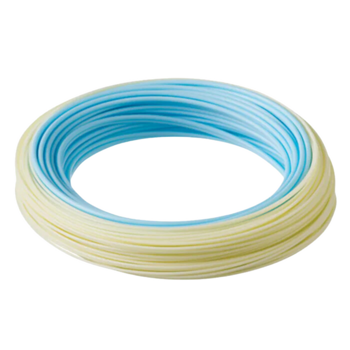 Rio Premier Bonefish Quick Shooter Fly Line coiled in blue and cream colors, designed for precision casting in fly fishing and enhancing tackle performance.