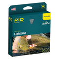 Packaging of Rio Premier Light Line Fly Line featuring a dark teal box with yellow accents and an image of a person holding a trout in clear water, designed for fly fishing enthusiasts.