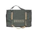 Riversmith Convoy Gear-Roll in dark green with tan straps, a durable fishing tackle bag designed for organized storage and easy transport of fishing gear.