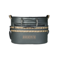 Riversmith Convoy Hauler in dark green with tan webbing, featuring sturdy handles and a zippered pocket, designed for organizing fishing tackle and gear.