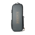 Riversmith Convoy Travel Pack in dark gray, a durable, compact travel bag designed for fishing rods and reels, featuring a vertical logo on the front.