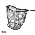 RS Nets Green Bay Net featuring a black, large mesh net attached to a sturdy, lightweight handle, designed for efficient fishing and easy catch retrieval.