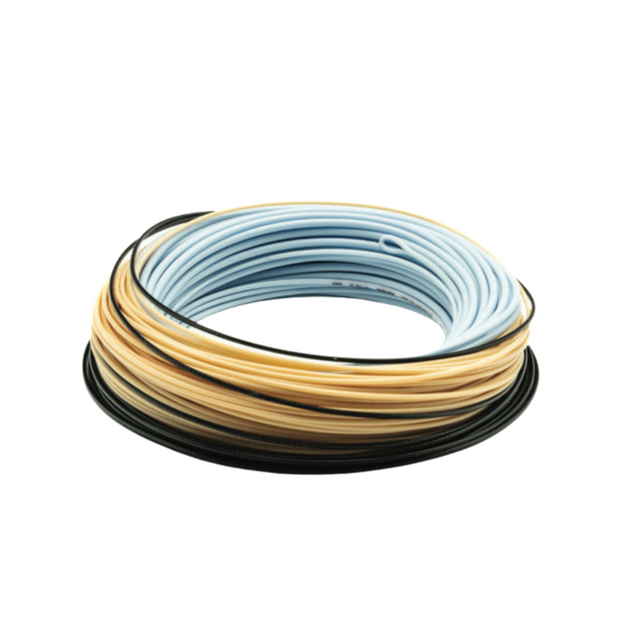 Coiled Scientific Anglers Amplitude Smooth Tarpon Fly Line in multiple colors including blue, tan, and black, designed for smooth casting and durable performance in fishing tackle.