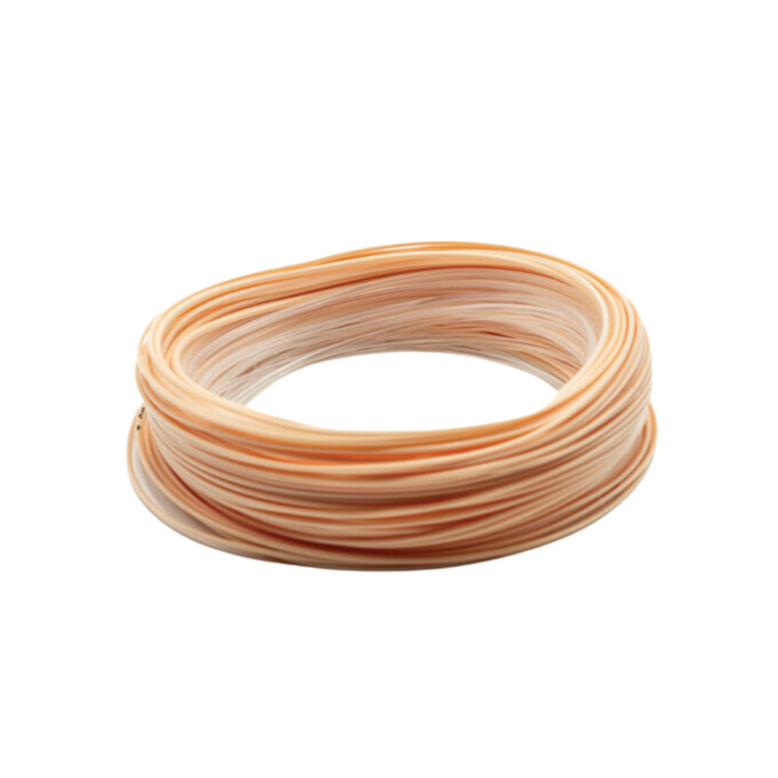 Scientific Anglers Magnitude Textured Tarpon Clear Tip fly fishing line, coiled in a light peach color, designed for smooth casting and optimal performance.