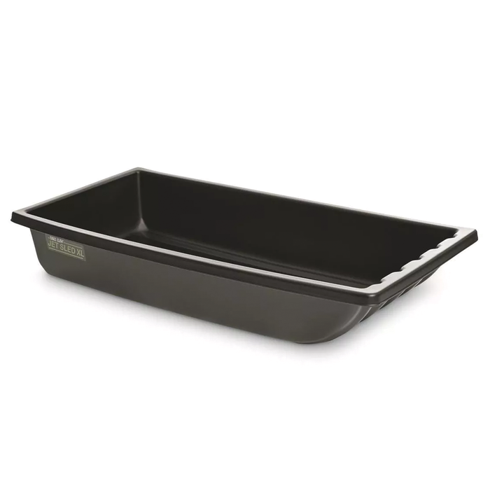 Shappell Jet Sled XL in black, a durable plastic utility sled designed for transporting fishing tackle and gear on snow or ice surfaces.
