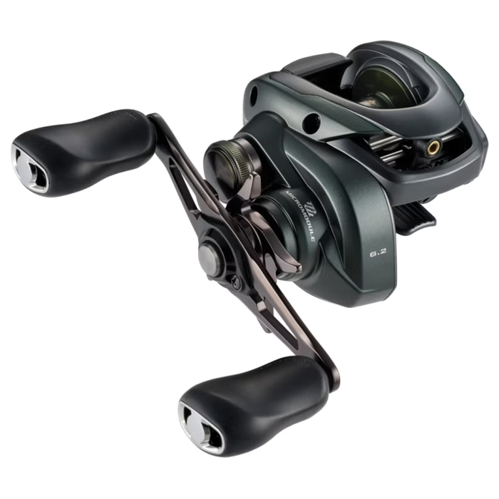 Shimano Curado M 150 baitcasting fishing reel in dark gray with ergonomic dual handles and precision drag adjustment for smooth performance during fishing.