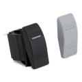 Sierra Contura III Illuminated Weather Resistant Rocker Switch RK19700TP shown in black and gray, featuring a rectangular shape with horizontal grip lines, designed for durability in outdoor and marine electronics applications.