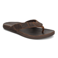 Simms Bimini Flip Flops in brown leather with a cushioned footbed and sturdy sole, designed for comfort and durability, ideal for casual wear near fishing tackle and marine environments.