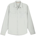 Simms Brackett Flannel - Men's in light gray, long-sleeve button-up shirt with two chest pockets, designed for outdoor activities like fishing and layered comfort.
