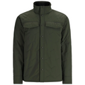 Simms Bristol Reversible Jacket - Men's in dark green, featuring a high collar, snap front closure, two chest flap pockets, and long sleeves designed for outdoor fishing activities.