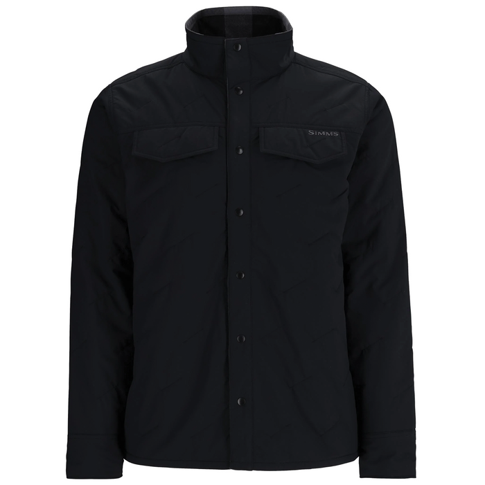 Simms Bristol Reversible Jacket - Men's in black, featuring a high collar, snap button front, two chest pockets with flaps, and subtle logo embroidery on the chest.