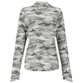 Simms BugStopper SolarFlex Hoody - Women's in gray and white camo pattern, long sleeves with thumbholes, designed for sun protection and comfort during fishing activities.