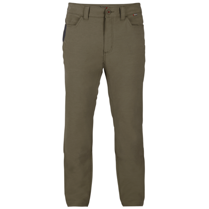 Simms Challenger Pants - Men's in olive green color with reinforced stitching, designed for durability and comfort during fishing and outdoor activities.