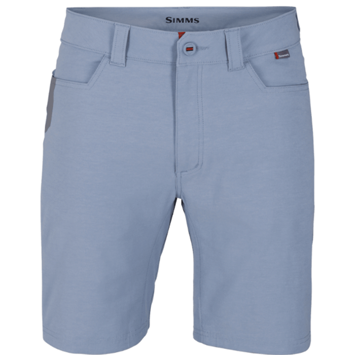 Simms Challenger Short - Men's in light blue, featuring belt loops, front button closure, and pockets, designed for comfort and mobility during fishing activities.