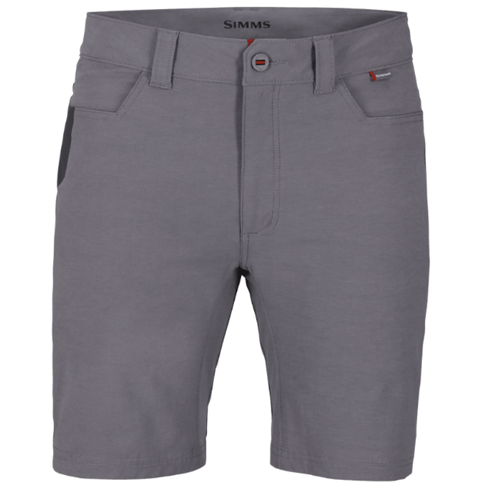 Gray Simms Challenger Short - Men's designed with belt loops, front button, zipper closure, and multiple pockets for comfort and functionality in outdoor fishing activities.