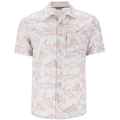 Simms Challenger SS Shirt - Men's, a short-sleeve button-up fishing shirt with a light background and subtle tan fish pattern, designed for comfort and style during fishing trips.