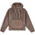 Simms Coldweather Fleece - Women's in brown featuring a plush, textured exterior with a half-zip hoodie, adjustable drawstrings, and a front kangaroo pocket for warmth and comfort.