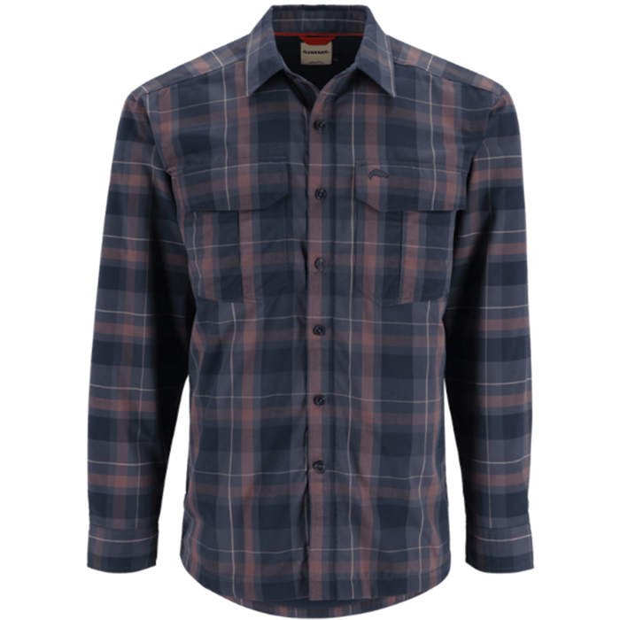 Simms Coldweather LS Shirt - Men's, long-sleeve plaid shirt with button front, two chest pockets, and a tailored fit designed for cold weather fishing and outdoor use.